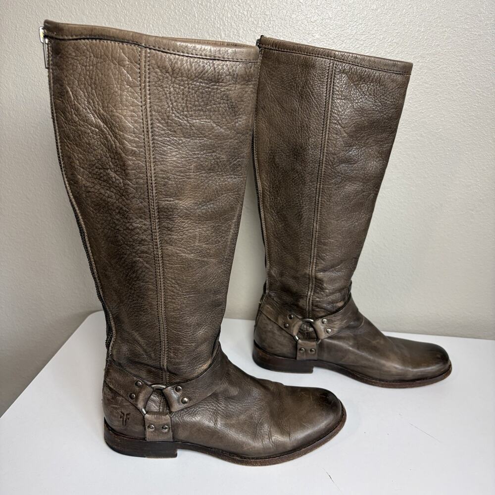 Frye Philip Harness Leather Tall Boots Brown 3476849 Women's 8.5 B